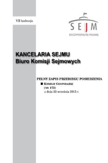 Pełny Zapis Przebiegu Posiedzenia Komisji Gospodarki (nr 172) z dnia 23 września 2015 r.