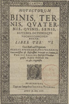 Motectorum Binis, Ternis, Qvaternis, Qvinis, Senis, SeptenisOctonisquve Vocibvs Concinendorvm. Liber Tertivs. Cantvs