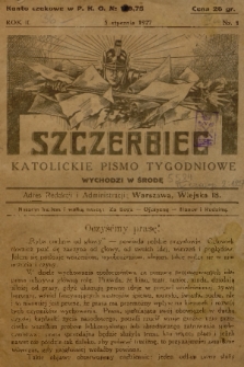 Szczerbiec : katolickie pismo tygodniowe. R. 2, 1927, nr 1