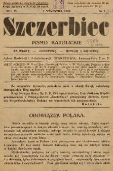 Szczerbiec : pismo katolicko-narodowe. R. 4, 1929, nr 1