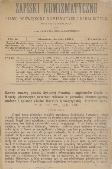 Zapiski Numizmatyczne : pismo poświęcone numizmatyce i sfragistyce. R. 2, 1885, nr 5