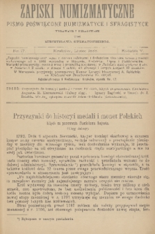 Zapiski Numizmatyczne : pismo poświęcone numizmatyce i sfragistyce. R. 5, 1888, nr 17