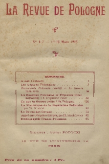 La Revue de Pologne. R. 1, 1915, No. 1-2
