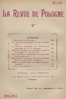 La Revue de Pologne. R. 1, 1915, No. 7-8