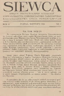 Siewca : organ Zarządu Poznańskiego Oddziału Stowarzyszenia Chrześcijańsko-Narodowego Nauczycielstwa Szkół Powszechnych. R. 2, 1938, nr 7
