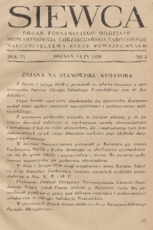 Siewca : organ Zarządu Poznańskiego Oddziału Stowarzyszenia Chrześcijańsko-Narodowego Nauczycielstwa Szkół Powszechnych. R. 3, 1939, nr 2