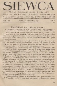 Siewca : organ Zarządu Poznańskiego Oddziału Stowarzyszenia Chrześcijańsko-Narodowego Nauczycielstwa Szkół Powszechnych. R. 3, 1939, nr 3