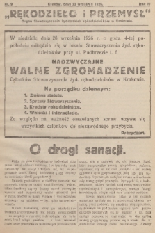 Rękodzieło i Przemysł : organ Stowarzyszenia Żydowskich Rękodzielników w Krakowie. R. 4, 1926, nr 9