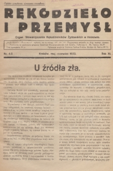 Rękodzieło i Przemysł : organ Stowarzyszenia Rękodzielników Żydowskich w Krakowie. R. 10/11, 1932, nr 4-5