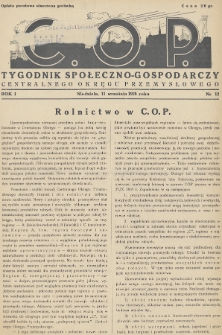 C. O. P. : tygodnik społeczno-gospodarczy Centralnego Okręgu Przemysłowego. 1938, nr 12