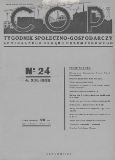 C. O. P. : tygodnik społeczno-gospodarczy Centralnego Okręgu Przemysłowego. 1938, nr 24