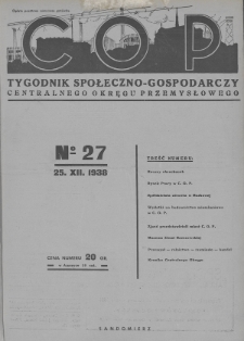 C. O. P. : tygodnik społeczno-gospodarczy Centralnego Okręgu Przemysłowego. 1938, nr 27