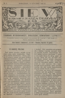 Siew : dawniej „Nasza Drużyna” : organ Związku Młodzieży Wiejskiej : tygodnik wychowawczy, społeczny, oświatowy i literacki. R. 9, 1922, nr 3