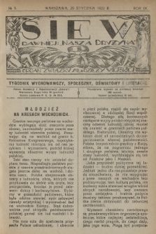 Siew : dawniej „Nasza Drużyna” : organ Związku Młodzieży Wiejskiej : tygodnik wychowawczy, społeczny, oświatowy i literacki. R. 9, 1922, nr 5