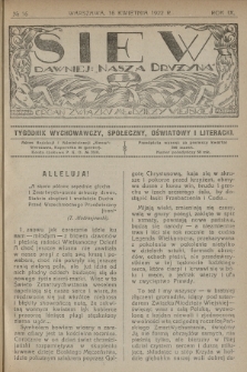 Siew : dawniej „Nasza Drużyna” : organ Związku Młodzieży Wiejskiej : tygodnik wychowawczy, społeczny, oświatowy i literacki. R. 9, 1922, nr 16