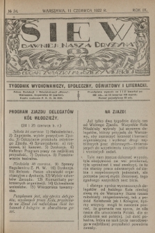 Siew : dawniej „Nasza Drużyna” : organ Związku Młodzieży Wiejskiej : tygodnik wychowawczy, społeczny, oświatowy i literacki. R. 9, 1922, nr 24