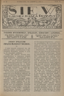 Siew : dawniej „Nasza Drużyna” : organ Związku Młodzieży Wiejskiej : tygodnik wychowawczy, społeczny, oświatowy i literacki. R. 9, 1922, nr 26