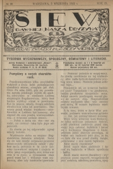 Siew : dawniej „Nasza Drużyna” : organ Związku Młodzieży Wiejskiej : tygodnik wychowawczy, społeczny, oświatowy i literacki. R. 9, 1922, nr 36