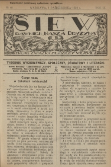 Siew : dawniej „Nasza Drużyna” : organ Związku Młodzieży Wiejskiej : tygodnik wychowawczy, społeczny, oświatowy i literacki. R. 9, 1922, nr 40