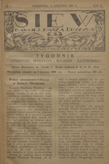 Siew : dawniej „Nasza Drużyna” : organ Związku Młodzieży Wiejskiej : tygodnik oświatowy, społeczny i rolniczy ilustrowany. R. 10, 1923, nr 2