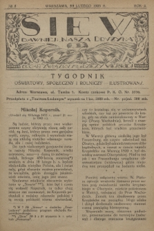 Siew : dawniej „Nasza Drużyna” : organ Związku Młodzieży Wiejskiej : tygodnik oświatowy, społeczny i rolniczy ilustrowany. R. 10, 1923, nr 8