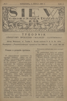 Siew : dawniej „Nasza Drużyna” : organ Związku Młodzieży Wiejskiej : tygodnik oświatowy, społeczny i rolniczy ilustrowany. R. 10, 1923, nr 9