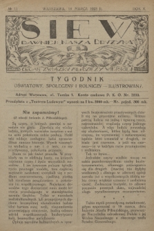 Siew : dawniej „Nasza Drużyna” : organ Związku Młodzieży Wiejskiej : tygodnik oświatowy, społeczny i rolniczy ilustrowany. R. 10, 1923, nr 11