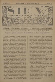 Siew : dawniej „Nasza Drużyna” : organ Związku Młodzieży Wiejskiej : tygodnik oświatowy, społeczny i rolniczy ilustrowany. R. 10, 1923, nr 36/37