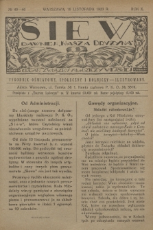 Siew : dawniej „Nasza Drużyna” : organ Związku Młodzieży Wiejskiej : tygodnik oświatowy, społeczny i rolniczy ilustrowany. R. 10, 1923, nr 45/46