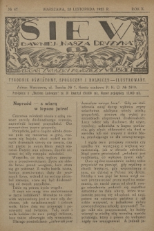 Siew : dawniej „Nasza Drużyna” : organ Związku Młodzieży Wiejskiej : tygodnik oświatowy, społeczny i rolniczy ilustrowany. R. 10, 1923, nr 47