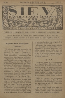 Siew : dawniej „Nasza Drużyna” : organ Związku Młodzieży Wiejskiej : tygodnik oświatowy, społeczny i rolniczy ilustrowany. R. 10, 1923, nr 48