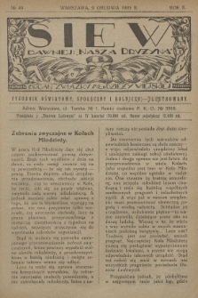 Siew : dawniej „Nasza Drużyna” : organ Związku Młodzieży Wiejskiej : tygodnik oświatowy, społeczny i rolniczy ilustrowany. R. 10, 1923, nr 49