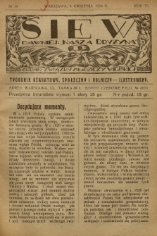 Siew : dawniej „Nasza Drużyna” : organ Związku Młodzieży Wiejskiej : tygodnik oświatowy, społeczny i rolniczy ilustrowany. R. 11, 1924, nr 14