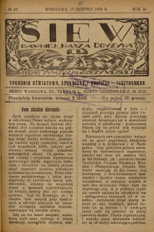 Siew : dawniej „Nasza Drużyna” : organ Związku Młodzieży Wiejskiej : tygodnik oświatowy, społeczny i rolniczy ilustrowany. R. 11, 1924, nr 33