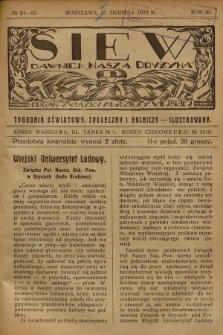 Siew : dawniej „Nasza Drużyna” : organ Związku Młodzieży Wiejskiej : tygodnik oświatowy, społeczny i rolniczy ilustrowany. R. 11, 1924, nr 34/35