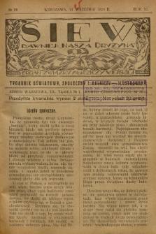 Siew : dawniej „Nasza Drużyna” : organ Związku Młodzieży Wiejskiej : tygodnik oświatowy, społeczny i rolniczy ilustrowany. R. 11, 1924, nr 38