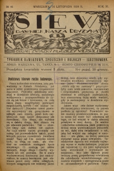 Siew : dawniej „Nasza Drużyna” : organ Związku Młodzieży Wiejskiej : tygodnik oświatowy, społeczny i rolniczy ilustrowany. R. 11, 1924, nr 46