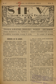 Siew : dawniej „Nasza Drużyna” : organ Związku Młodzieży Wiejskiej : tygodnik oświatowy, społeczny i rolniczy ilustrowany. R. 11, 1924, nr 47