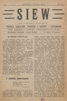 Siew : tygodnik oświatowy, społeczny i rolniczy ilustrowany. R. 12, 1925, nr 1