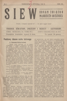 Siew : organ Związku Młodzieży Wiejskiej : tygodnik oświatowy, społeczny i rolniczy ilustrowany. R. 12, 1925, nr 4
