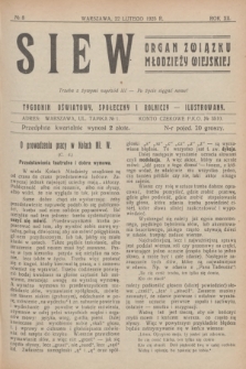 Siew : organ Związku Młodzieży Wiejskiej : tygodnik oświatowy, społeczny i rolniczy ilustrowany. R. 12, 1925, nr 8