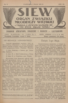 Siew : organ Związku Młodzieży Wiejskiej : tygodnik oświatowy, społeczny i rolniczy ilustrowany. R. 12, 1925, nr 18