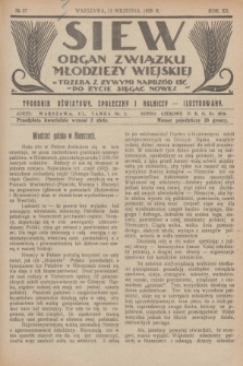 Siew : organ Związku Młodzieży Wiejskiej : tygodnik oświatowy, społeczny i rolniczy ilustrowany. R. 12, 1925, nr 37