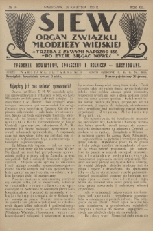 Siew : organ Związku Młodzieży Wiejskiej : tygodnik oświatowy, społeczny i rolniczy ilustrowany. R. 13, 1926, nr 16