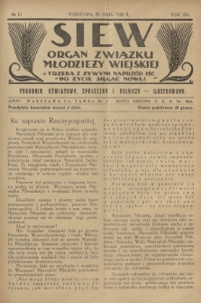 Siew : organ Związku Młodzieży Wiejskiej : tygodnik oświatowy, społeczny i rolniczy ilustrowany. R. 13, 1926, nr 21