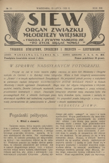 Siew : organ Związku Młodzieży Wiejskiej : tygodnik oświatowy, społeczny i rolniczy ilustrowany. R. 13, 1926, nr 30