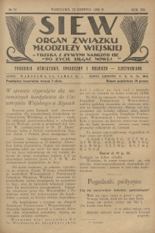 Siew : organ Związku Młodzieży Wiejskiej : tygodnik oświatowy, społeczny i rolniczy ilustrowany. R. 13, 1926, nr 34