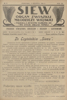 Siew : organ Związku Młodzieży Wiejskiej : tygodnik oświatowy, społeczny i rolniczy ilustrowany. R. 13, 1926, nr 38