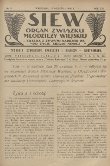 Siew : organ Związku Młodzieży Wiejskiej : tygodnik oświatowy, społeczny i rolniczy ilustrowany. R. 13, 1926, nr 39