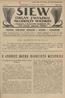 Siew : organ Związku Młodzieży Wiejskiej : tygodnik oświatowy, społeczny i rolniczy ilustrowany. R. 13, 1926, nr 48